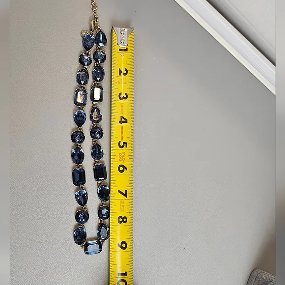 [J. Crew] Blue Crystal Multi Shaped Riviere Gold Toned Statement Necklace - Picture 12 of 16